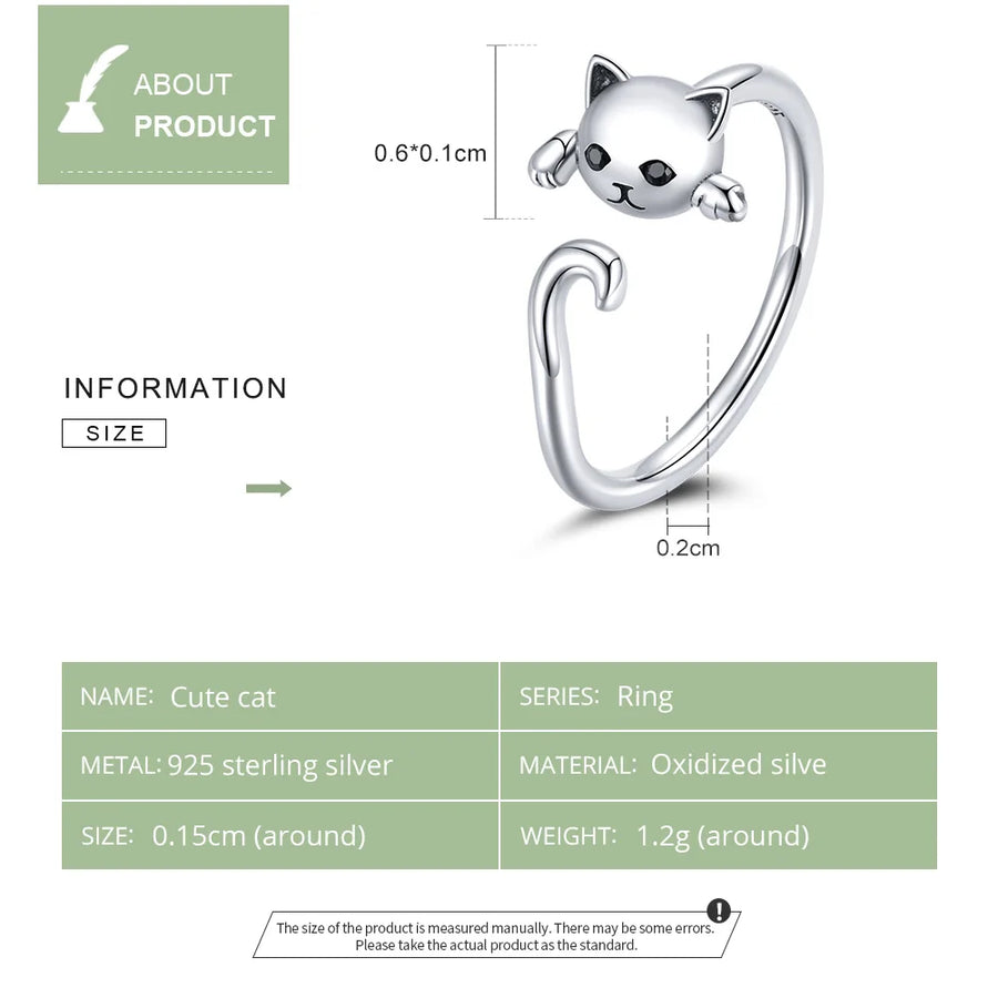 Cute Cat Simple S925 Sterling Silver Ring