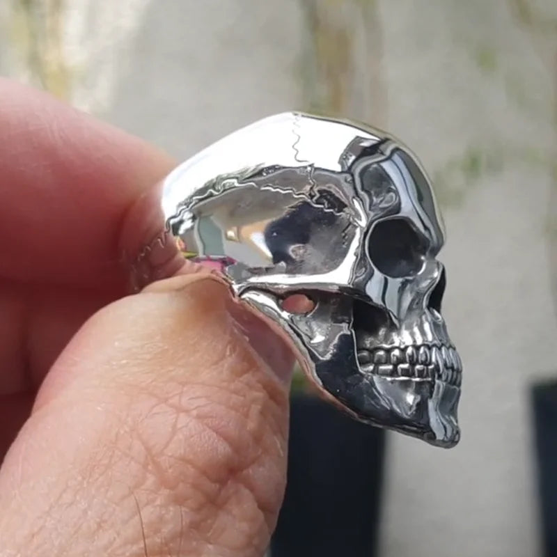 Biker Ghost Head Skull Ring