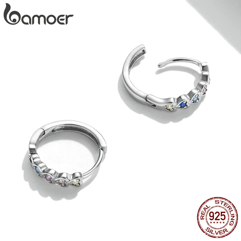 Heart-Shaped 925 Sterling Silver Rainbow Zircon Earrings