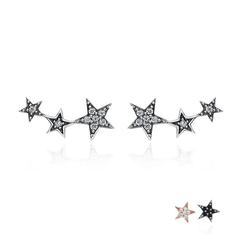 Authentic 925 Sterling Silver Sparkling Little Star Stackable Star Stud Earrings