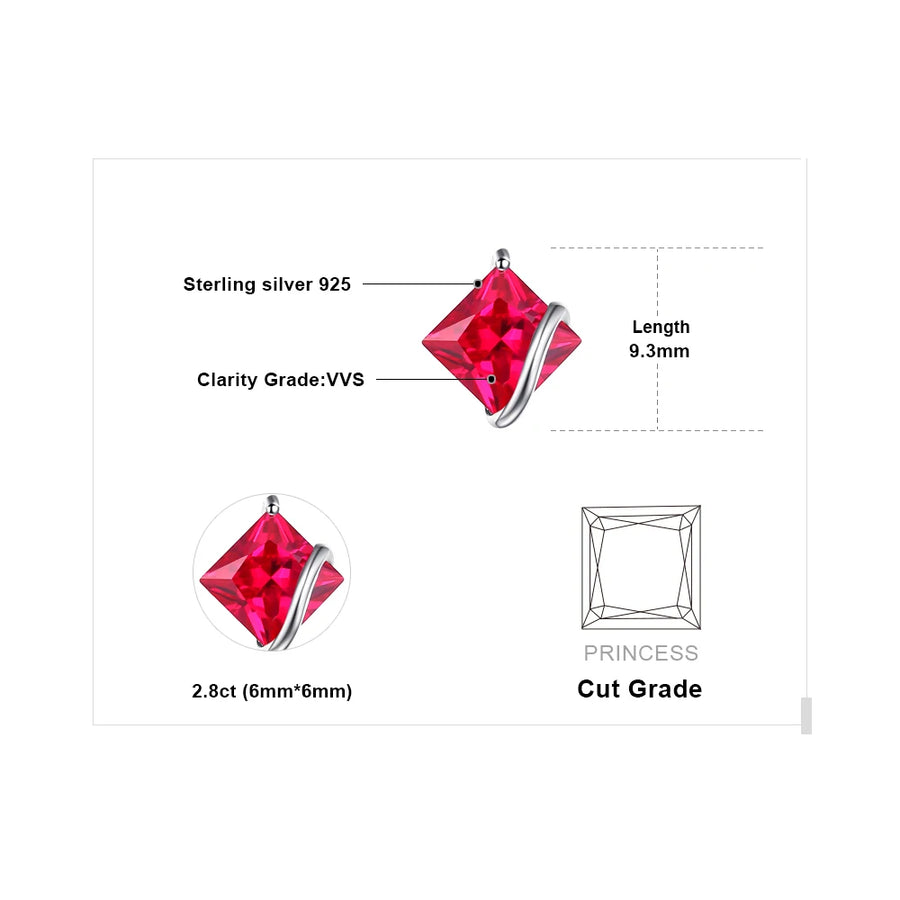 Red Ruby 925 Sterling Silver Stud Earrings