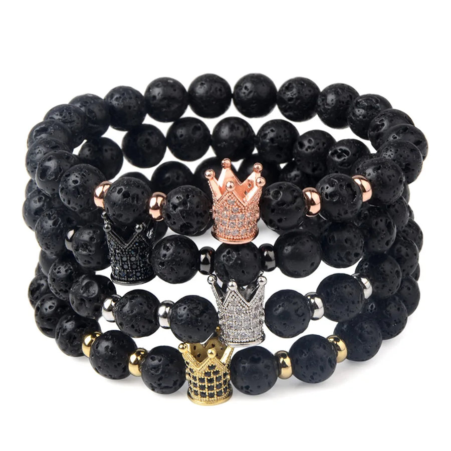 Trendy Lava Stone Imperial Crown Bracelet