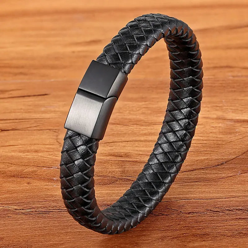 Multilayer Braided Black Leather Bracelet