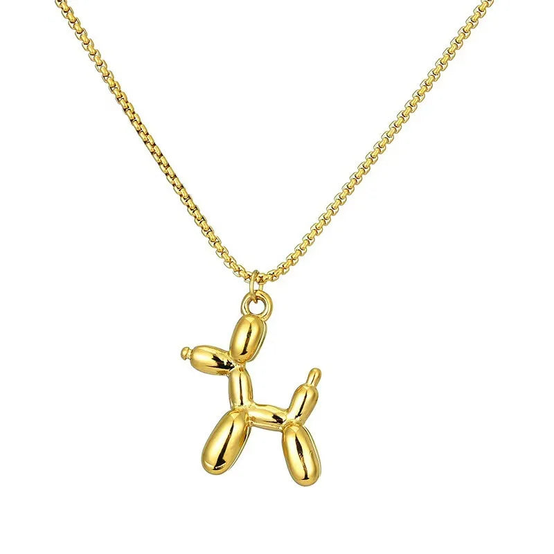 Cute Balloon Dog Golden Pendant Necklace