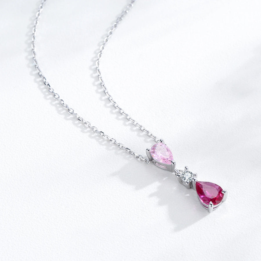 925 Sterling Silver Pink Zircon Charm Necklace