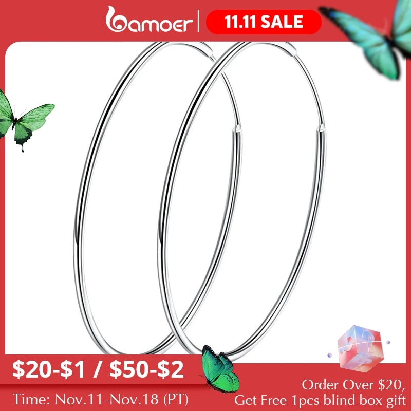 925 Sterling Silver Large Hoop Earrings