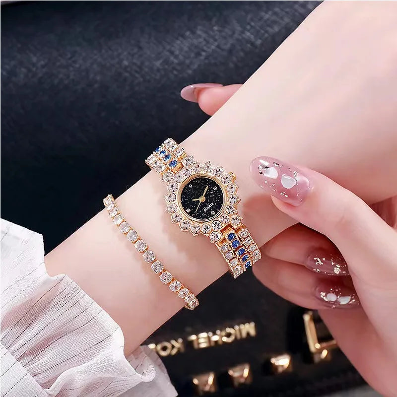 Full Diamond Women Starry Sky Flower Dial Quartz Watch