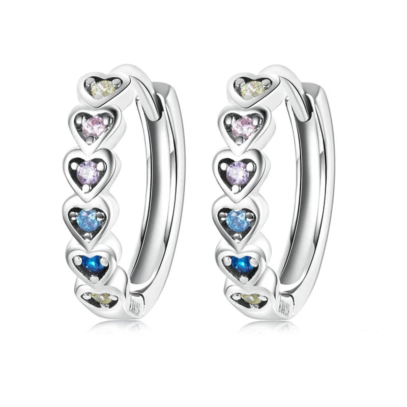 Heart-Shaped 925 Sterling Silver Rainbow Zircon Earrings