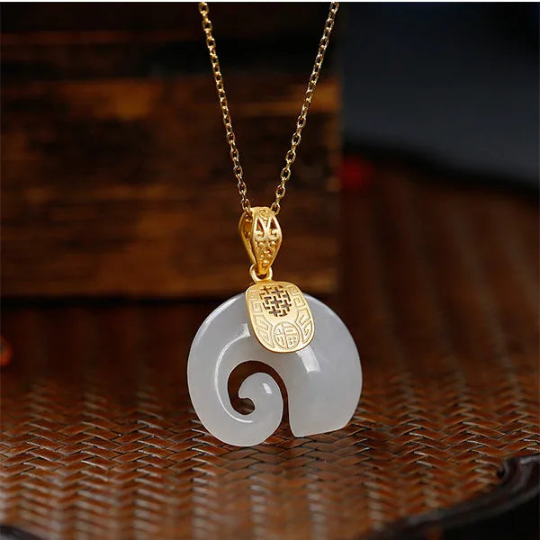 Gold Plated Hetian Jade Elephant Pendant Necklace