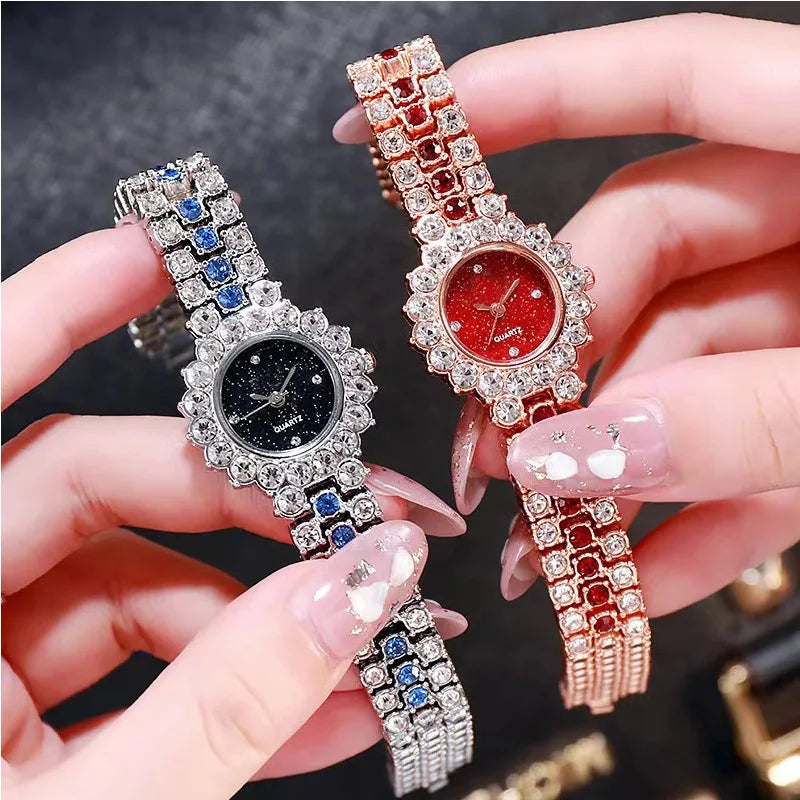 Full Diamond Women Starry Sky Flower Dial Quartz Watch