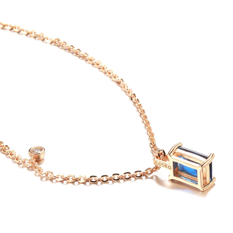 Square Cut Blue Zircon 585 Gold Pendant Necklace