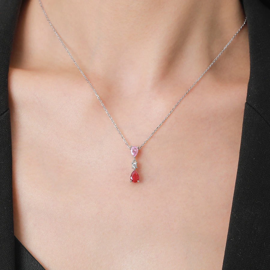 925 Sterling Silver Pink Zircon Charm Necklace