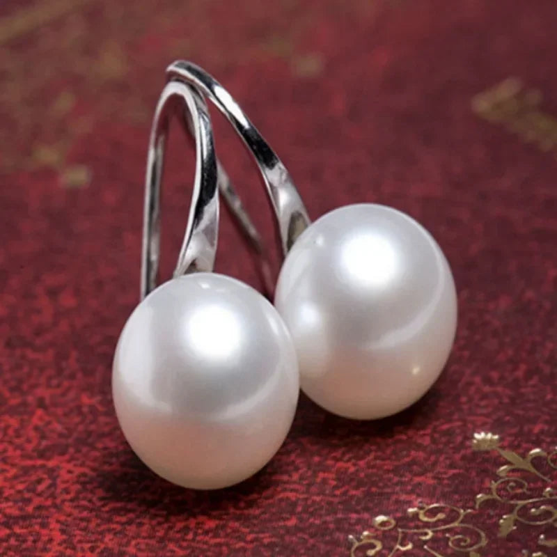 Genuine Natural Freshwater Pearl Earrings 925 Sterling Silver