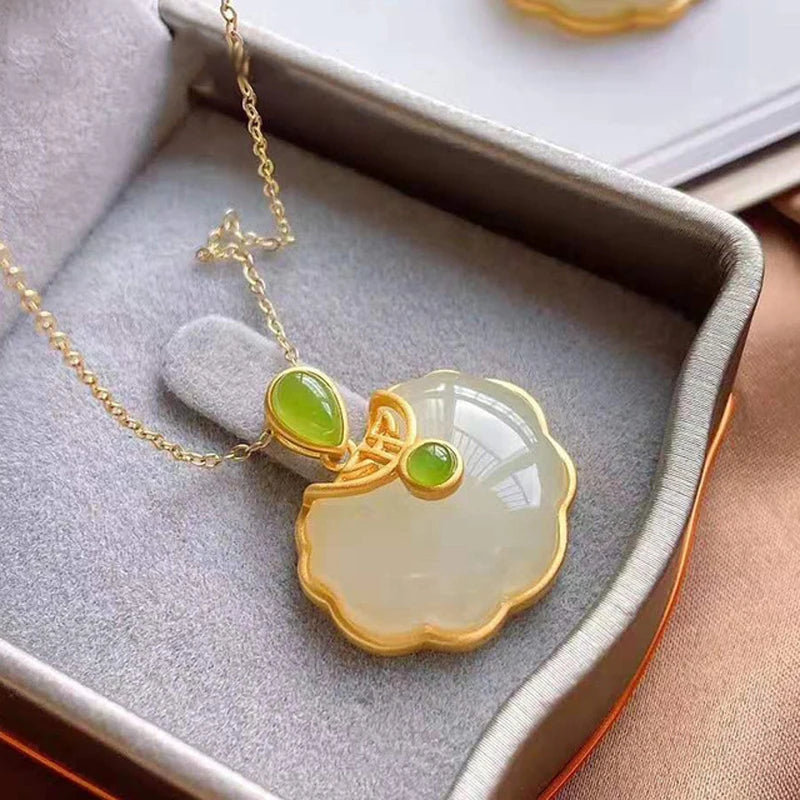 Gold Plated Hetian Jade Elephant Pendant Necklace