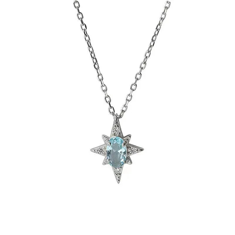 925 Sterling Silver Simple Opal Star Necklace